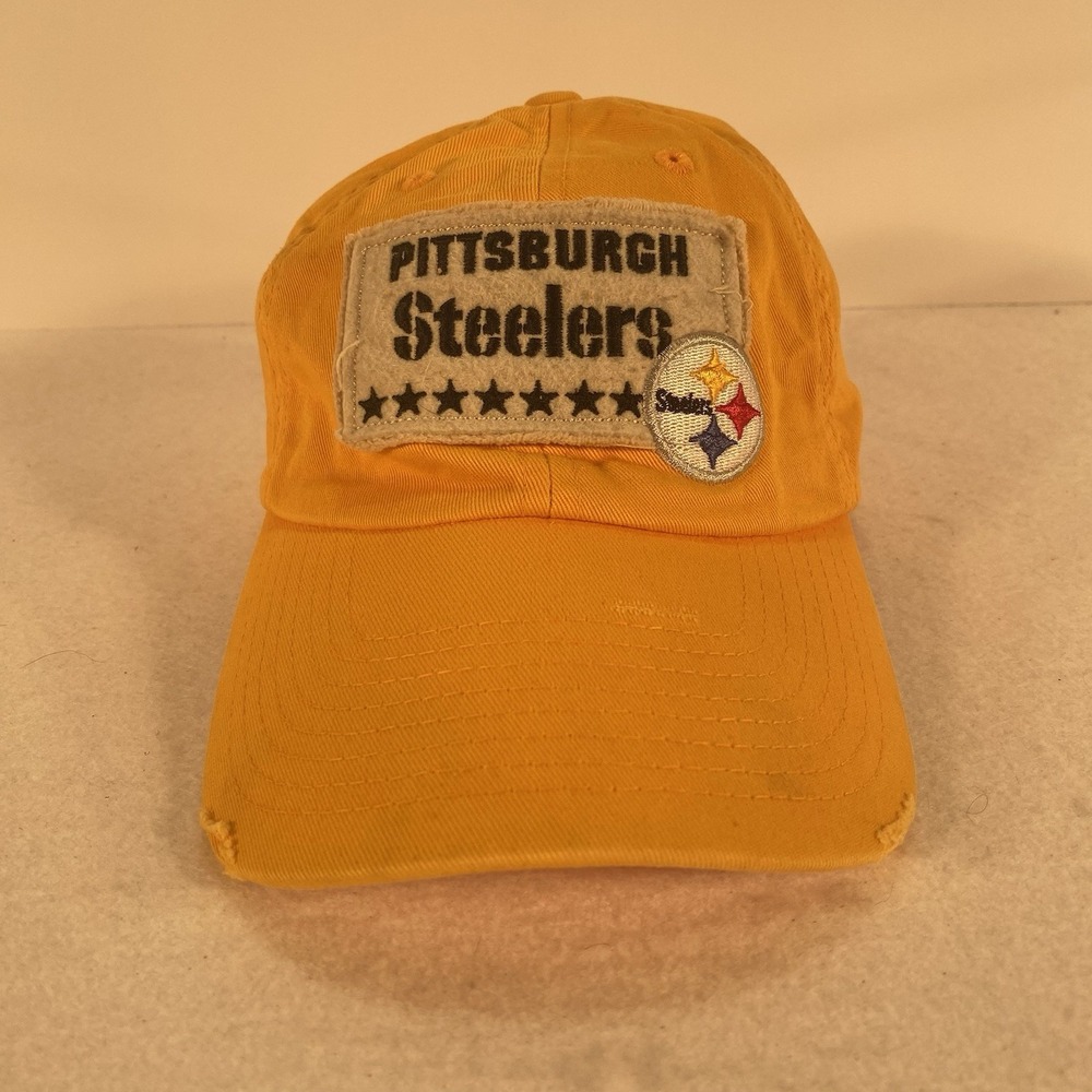 Pittsburgh Steelers Yellow Hat NFL Team Apparel Felt Patch Strapback Cap
